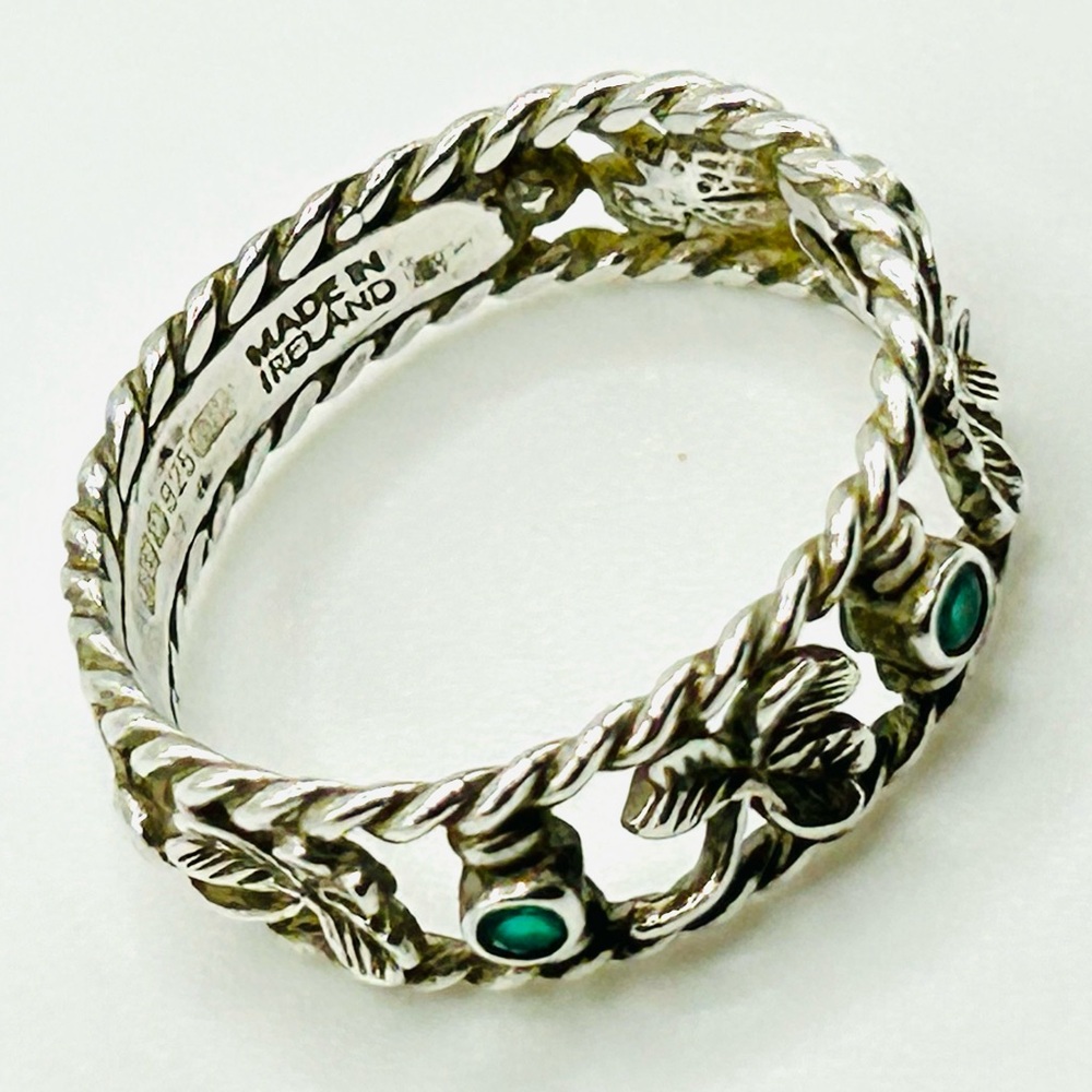 Vintage Green Agate Lucky Irish Shamrock 925 Sterling Silver Ring size 8.5 - Picture 8 of 12